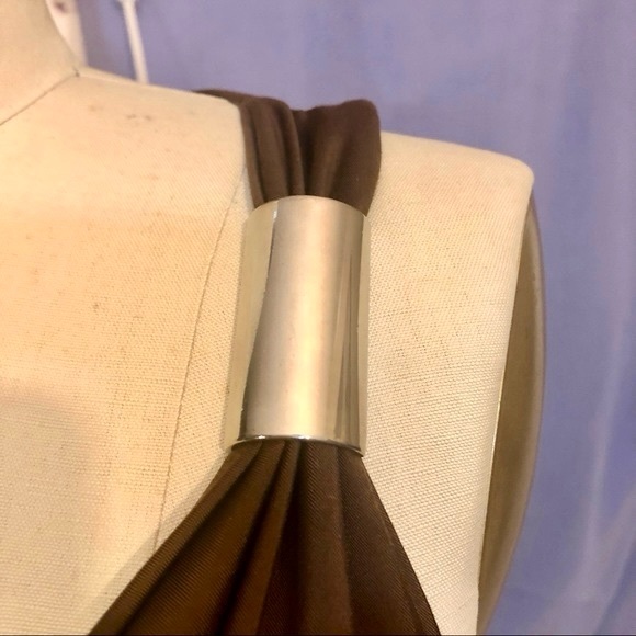 Y2K Racer Back Fitted Brown Sleeveless Dress silver metal accents size xsmall - Picture 5 of 7